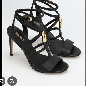 Michael Kors Antionette Strappy Black Heels with Gold Accents